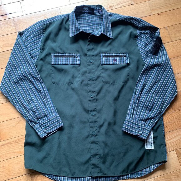Vintage Bugle Boy Jean Company Plaid & Solid Button-Up Shirt | Size L - Picture 1 of 9